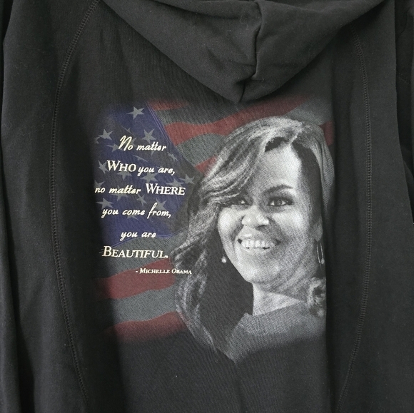 Bradford Exchange Women Hoodie Jacket 3X  Michelle Obama Graphics Black Full Zip - Picture 3 of 9
